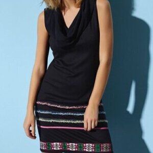 Desigual Sleeveless Boho Cowl Neck Lightweight Jersey Dress S Navy Blue/Multi